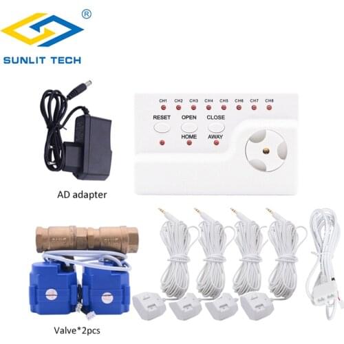 Wired Water Leakage Detector Alarm With 2pcs Auto Valves 1/2"DN15 3/4"DN20 1"DN25 Water Leak Sensor Detection For Home Smart