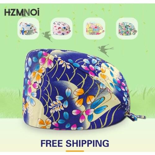 Cartoon Animal Print Frosted Hat Multicolor Fashion Nurse Hat Cotton High Quality Gourd Hat Beauty Salon Laboratory Work Hat