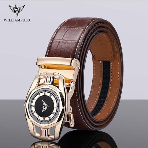 Williampolo belt mens leather automatic buckle fashion business belt pure leather versatile slim young and middle-aged belt