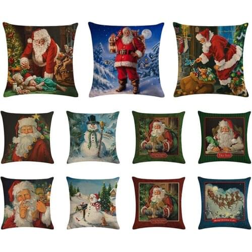 Merry Christmas Cushion Cover Cotton Linen 45x45cm Snowman Throw Pillow Cover Santa Claus Pillowcas For Home Christmas Decor