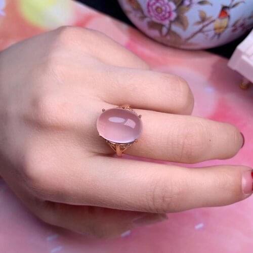 Light pink color rose quartz ring and necklace jewelry set real 925 silver natural gem girl birthday gift soft color
