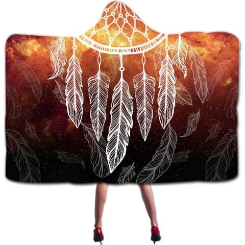Dreamcatcher Warm Winter Blanket with Hoodie Children Adult Two Layers Wearable Blanket manta sofa grande T536
