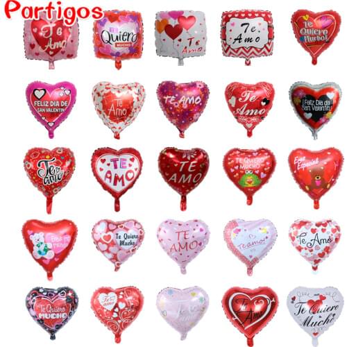 10pcs 18inch TE AMO Spanish I Love You Heart Foil Balloons For Wedding Birthday Party TEAMO Valentines Day Globos Supplies