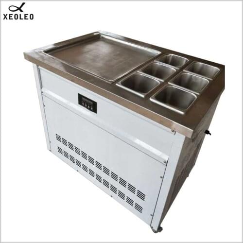 XEOLEO Commercial Roll Ice cream machine with 6 Buckets Roll Ice maker Fry Yogurt machine Ice Frier 50cm Pot 1000W Frying ice