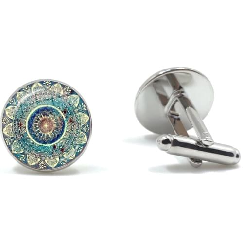Charm Mandala Art Picture Cufflinks Henna Yoga Om Symbol Zen Buddhism Glass Cabochon Cuff Button For Male Gentleman Shirt Gift