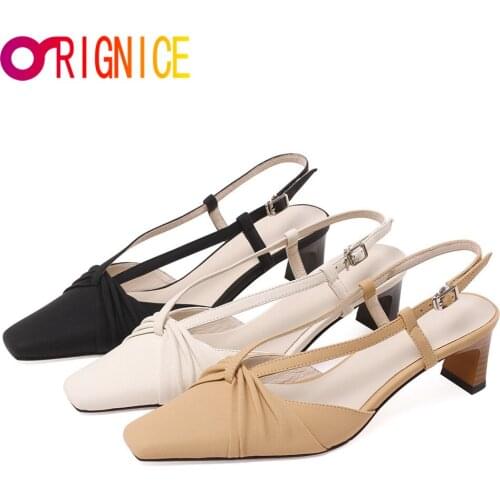 Orignice Spring Pleated Soft Sheepskin High Heels Slip On Slingback Sandals Summer Woman Brand Pointy Toe Wedding Party Shoes