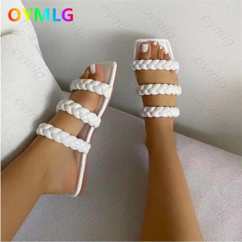 2021 summer flat slippers women cross-border large size solid color European American dew shoes woman sandles shoes for women