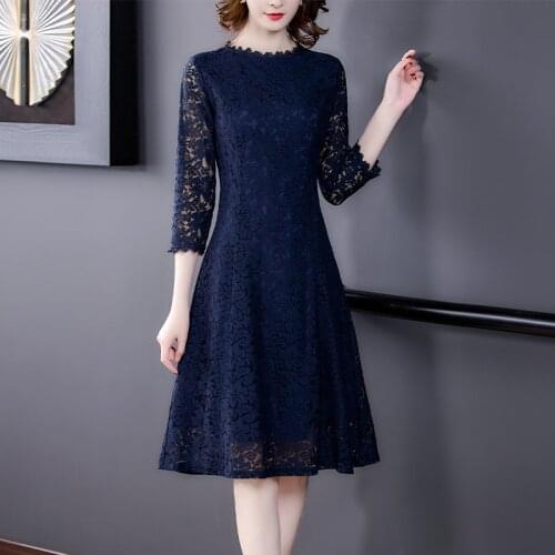 Spring Autumn Office Lady Lace Midi Dresses 2021 Casual Vintage Plus Size Long Sleeve Dress Elegant Women Bodycon Party Vestidos