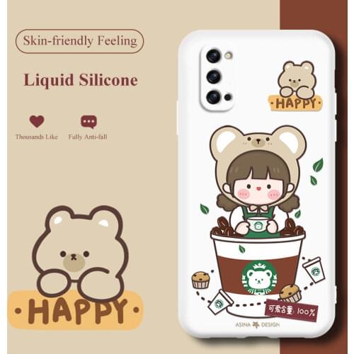 ASINA Liquid Silicone Case For OPPO Reno 2 3 4 5 Pro Shockproof Cute Cartoon Cover Bumper For Realme X7 Find X3 Lite Fundas Girl