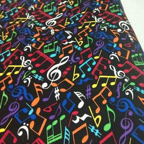 100% Plain Cotton Fabric Colorful Rainbow Music Note Printed Patchwork Cloth Dress Home Decor 50x105cm Musical Note fabric