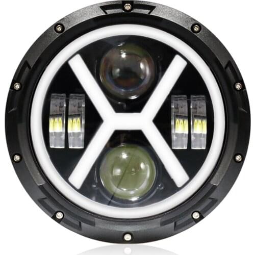 7'' Universal Motorcycle Headlight LED Hi/Low Beam DRL Daytime Running Round Projector Headlamp Cafe Racer Chopper Touring