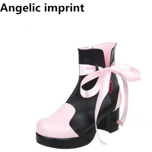 Angelic imprint mori girl lady lolita Boots woman high thin heels pumps Women princess dress party shoes 33-47 6cm sweet riband