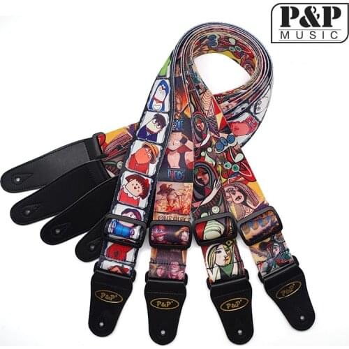 Anime Cartoon Guitar Strap Adjustable Comic Guitar Belt With PU leather Ends Cartoon Acoustic Guitar Bass Strap Accessories