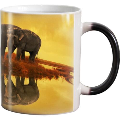 Free shipping Elephant Heat sensitive Coffee mug cup Porcelain Magic Color changing Tea Cups christmas gift