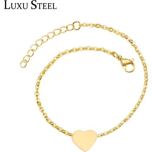 LUXUSTEEL Gold Color Heart Shape Anklet Bracelet Adjustable Lobster Clasp Chains 2019 Fashion Summer Beach Foot Jewelry