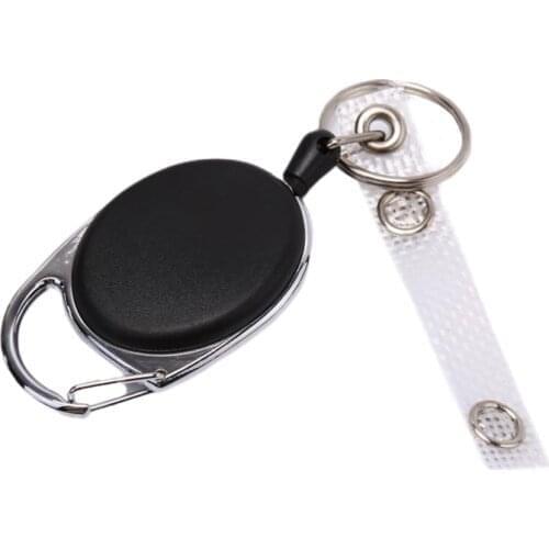 Black Wire Rope Keychain Badge Reel Retractable Recoil Anti Lost Yoyo Ski Pass ID Card Holder Key Ring Keyring Steel Cord