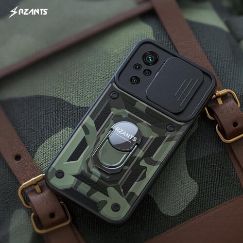 For POCO F3 Case Camouflage Shockproof Armor Lens Slide Protection Ring Back Holder Cover For Xiaomi Redmi K40 K40 Pro Rzants