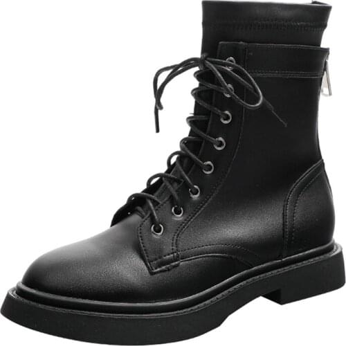 Black Martin Boots Womens Short Boots 2021 British Style Autumn And Winter New Double Back Zipper Flat Bottom Short Boots