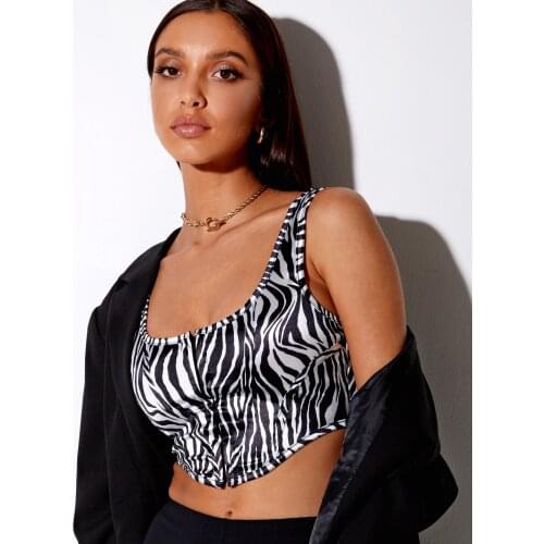 Womens Sexy Crop Tank Top, Sleeveless Square Neck Central Single-Row Clasp Animal Print Camisole