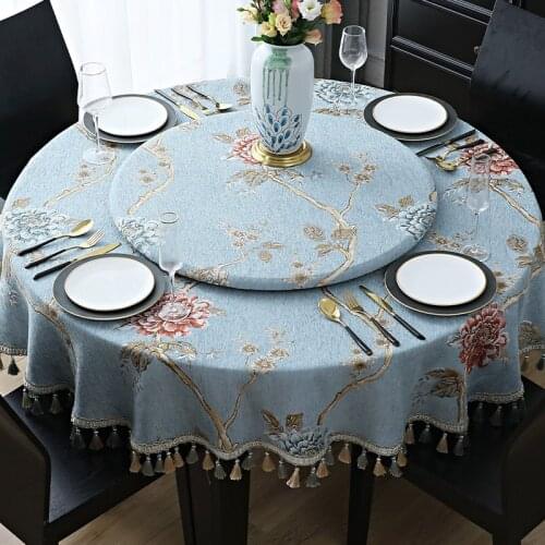 Elegant Jacquard Flower Tassel Tablecloth Round 180 Cm Dining Coffee Table Cover Party Fabric Living Room Europe Stain Resistant
