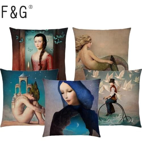 Elegant Lady Beautiful Girl Cushion Cover Shakespeare Style Oil Painting Throw Pillow Moon Fairytale Flower Bird Pillow Case