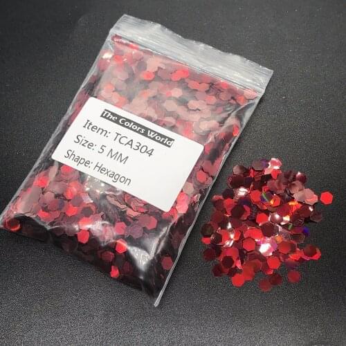 TCA304 Holographic Laser Wine Red Color Hexagon Shape Nail Glitter For Nail Decorations Polish Makeup Facepaint DIY Accessorie