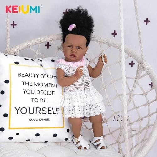 KEIUMI 23 Inch Reborn Baby Dolls Soft Full Silicone Vinyl Realistic Black Skin Girl Bebe Reborn For Kid Christmas Birthday Gifts
