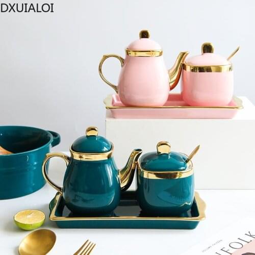 Nordic Light Luxury Ceramic Seasoning Pot Three-piece Household Seasoning Bottle Salt Sugar Bowl Oil Bottle Condiment Box