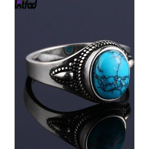 Natural Turquoise Rings for Women Men Sterling Silver 925 Ring Engagement Party Finger Ring Gift Vintage Fine Jewelry