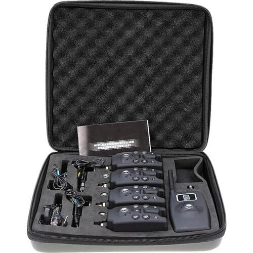 Lixada Wireless Digital Fishing LED Alert Set 4 Fishing Bite Alarm + 1 LCD Screen Receiver + 4 Chain Hanger Illuminated Swinger