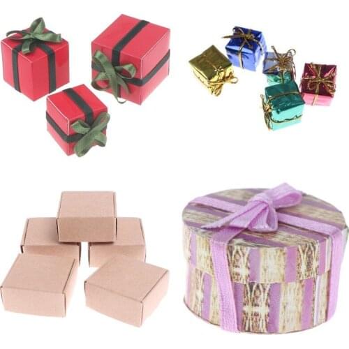 1/12 Dollhouse Miniature Paper Christmas Gift Box Pretend Play Mini Doll House Furniture Decoration Accessories Toys