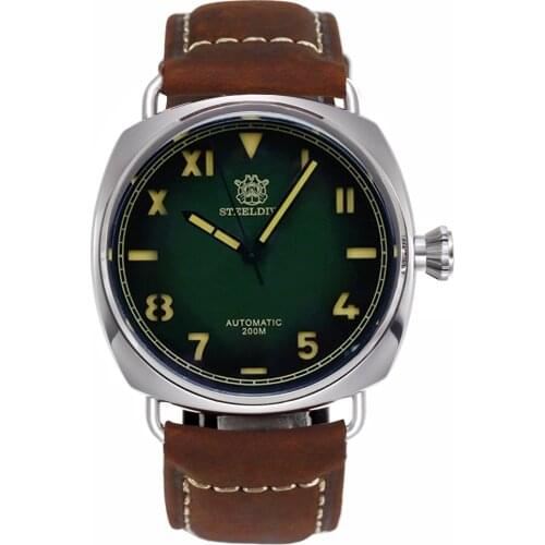 STEELDIVE 1936 Automatic Self Wind Watch Men 20Bar Water Resistant Mechanical Wristwatch 42mm Black Dial Leather C3 Luminous