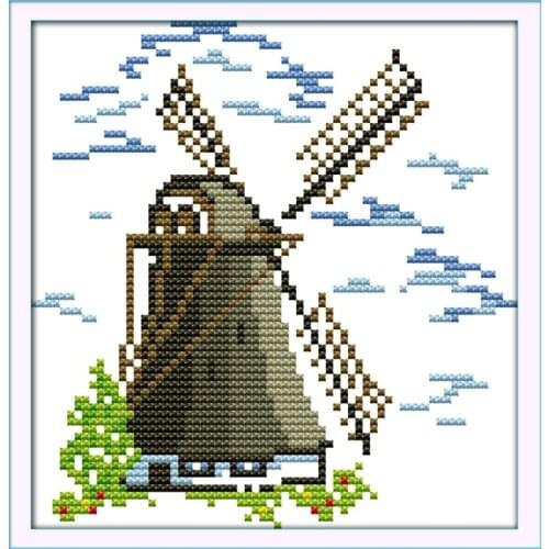 Small Windmill cross stitch kit lanscape garden 14ct 11ct count printed canvas stitching embroidery handmade plus