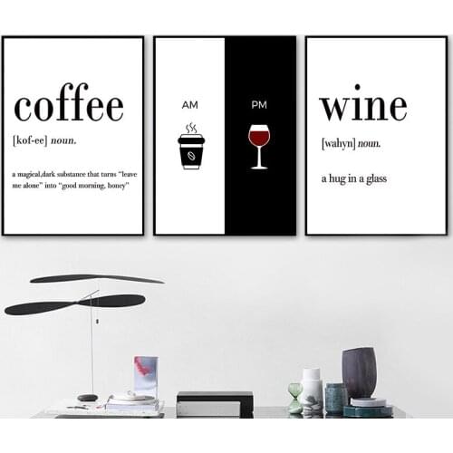 Wine Coffee Quote Poster Wall Art Picture for Living Room Home Black White Kitchen Art Wall Prints Decor Canvas Painting Modern