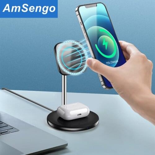 15W 2 in 1 Magnetic Desktop Wireless Charging Stand For iPhone 12 12Pro Max For MagSafe Wireless Chargers Holder For Airpods Pro