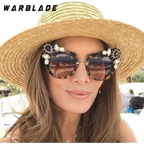 2018 New Artificial Crystal Embellishment Cat Eye Sunglasses Women Luxury Fashion Summer Sun Glasses For Women Cat Eye WBL