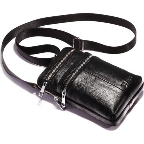 New 2019 Men‘s’ Genuine Leather Messenger Bag High Quality Crossbody Shoulder Bag Belt Hook Waist Phone Cigarette Case wallet