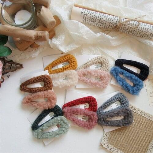 2020 New 2pcs/set Cute Plaited Hairpin Waterdrop Geometrc BB Hair Clip Plush Hair Accessories for Women Girls Party Wedding