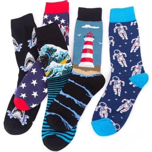 Novelty Happy Funny Socks Men Women Combed Cotton Creative Crazy Design Astronauts Shark Sea Avocado Corn Beer Sokken Christmas