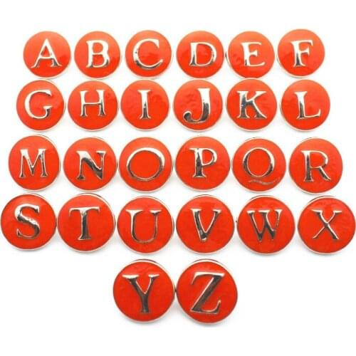 Hot Sale 26pcs/lot Metal Enamel Orange Alphabet A-Z Letter Snap Button For 18mm Ginger Snaps Button Bracelet Necklace Jewelry