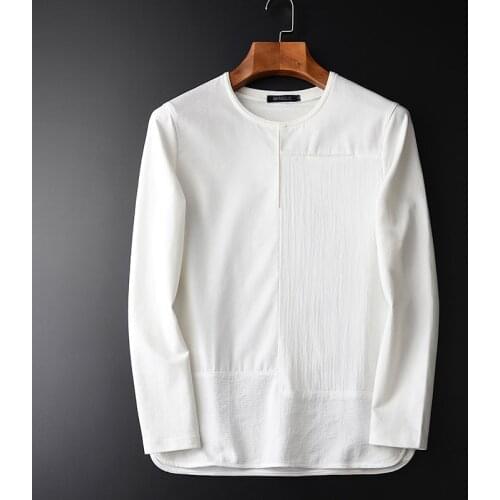 Long Sleeve Men T-shirt Spring And Summer Simple Slim White Mens Plus Size 4xl Round Collar Casual Man T-shirts