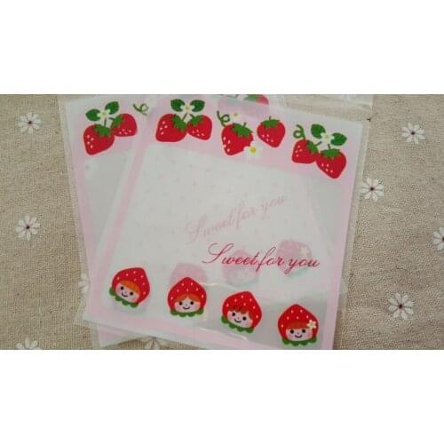 Size 10x11+3cm Cute strawberry girl favor self adhesive gift plastic bags cookie packaging