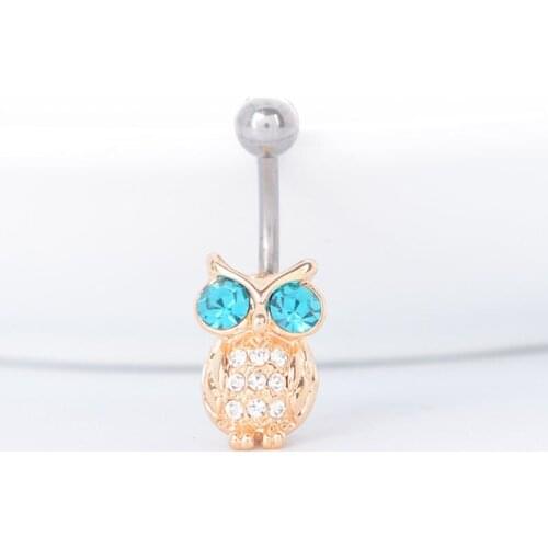 Blue Eyes Owl Crystal Navel Gold Color Body Piercing Fashion Jewelry Women Gift