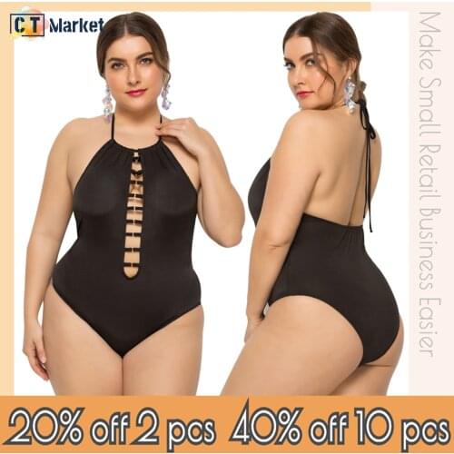 One Piece Hollow Swimsuit Women Plus Size Swimwear Backless Sexy Halter sling Swimming Bodysuit with Pad 2021 Holiday CTYY22