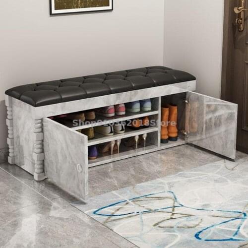 Solid Wood Shoe Changing Stool Shoe Cabinet Simple Modern Storage Shoe Stool American Shoe Wearing Stool Door Roman Column