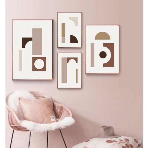 Trendy Beige Abstract Poster Boho Geometric Canvas Painting Prints Wall Art Picture Home Decor