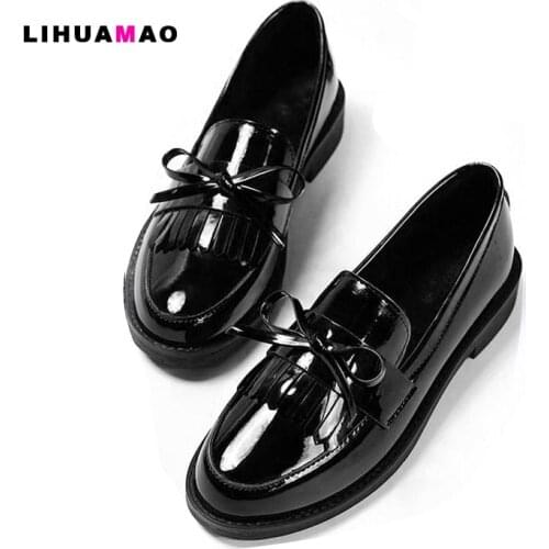 LIHUAMAO British college style penny loafers women flats shoe dress party office career tassel slip on flat shoes