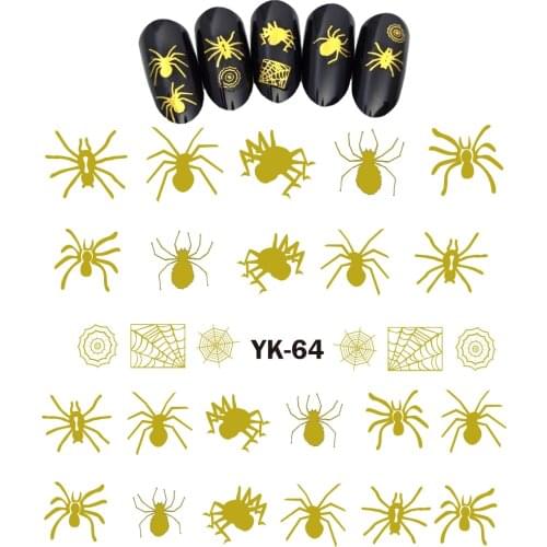 UPRETTEGO Gold/ Silver Water Stickers Metallic Nail Decals HALLOWEEN TREE GHOST WITCH BATS PUMPKIN CAT CLAW SPIDER YK61-66