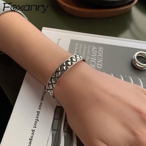 Foxanry Vintage Punk 925 Sterling Silver Bracelet New Fashion Creative Rhombus Pattern Thai Silver Jewelry Party Gift for Women