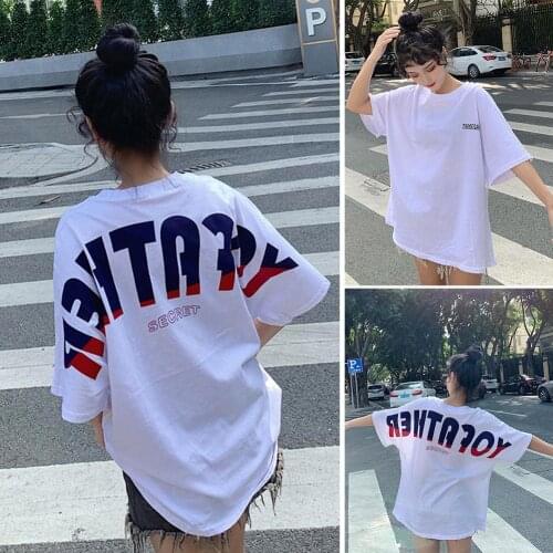 Women Harajuku English Letter Short Sleeve Round Neck Oversized Blouse Tee Top T-shirt all-match clothing ladies T-shirt clothes